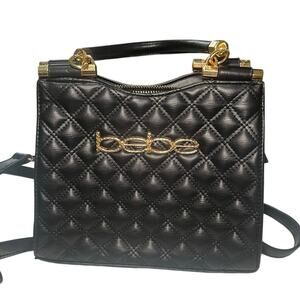 Bebe Black Medium Handbag Tote Crossbody Purse Long Strap Chic Everyday Bag